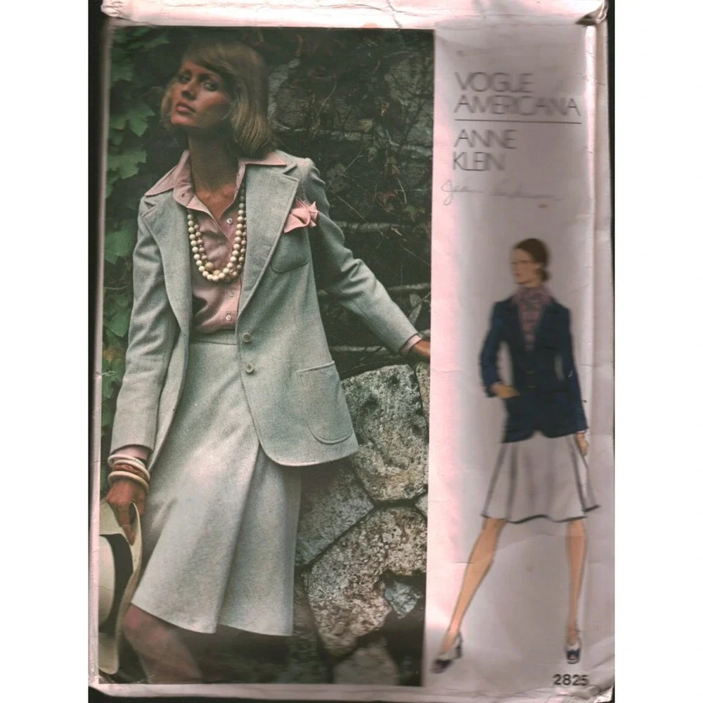 Vintage Vogue Americana 2825 Anne Klein Jacket Skirt Shirt Scarf Pattern Size 10